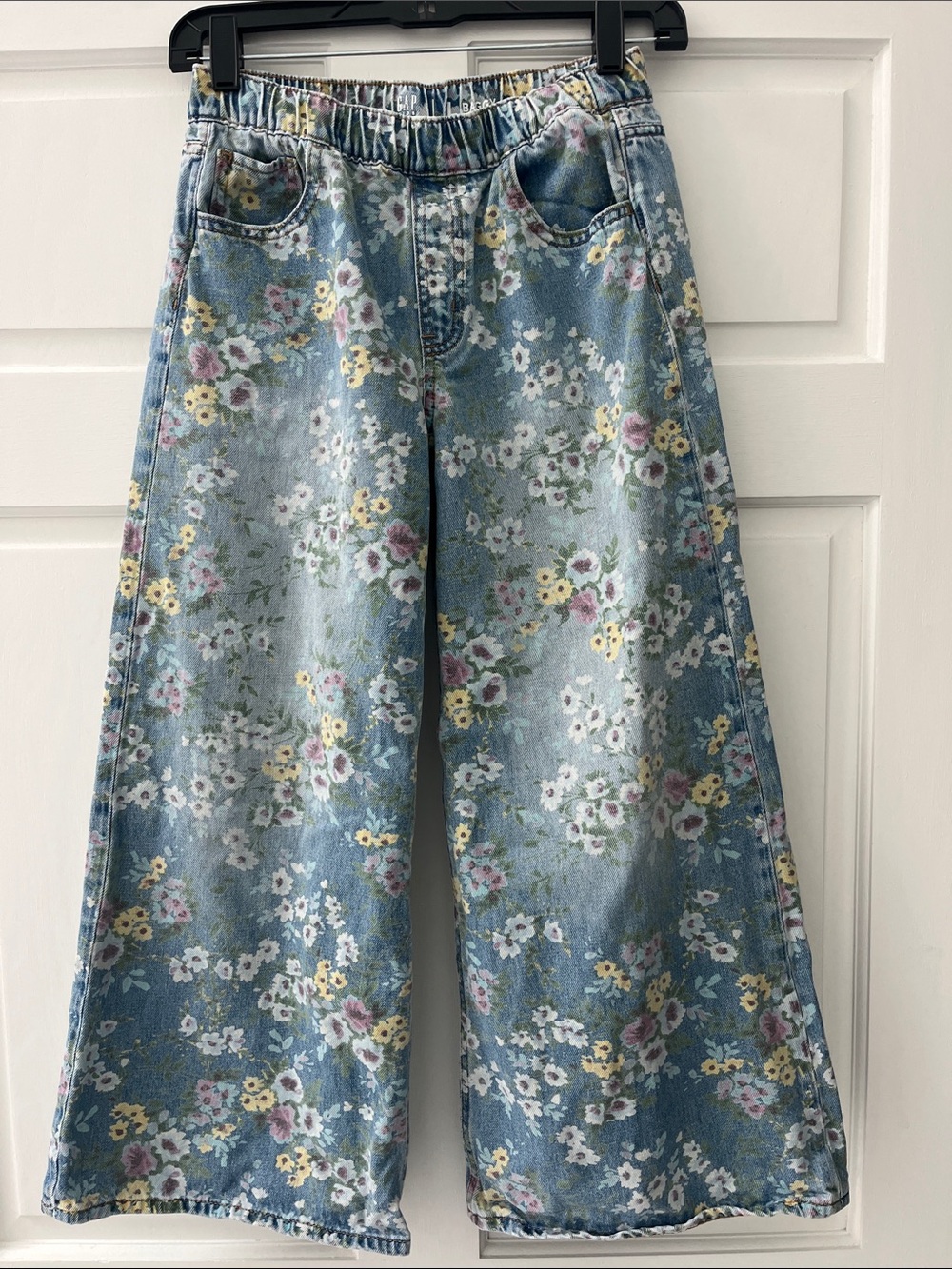 GAP girls Floral Wide-Leg Jeans in Light Blue with Pastel Flowers